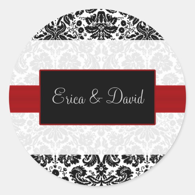 autocollants damask rouge Mariage Monogrammes (Devant)