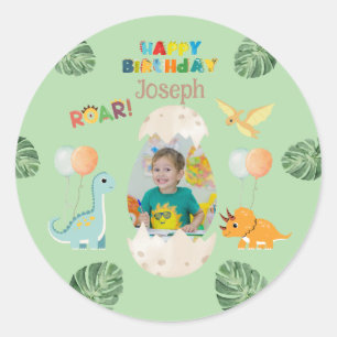 Autocollants d'anniversaire de dinosaure - Nom per