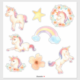 Autocollants d'aquarelle de licorne