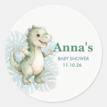 Autocollants de Baby Shower pour un T-Rex Vert Mig