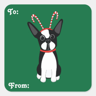 Autocollants de cadeau de Noël de Boston Terrier