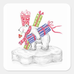Autocollants de cadeaux de Noël d'ours blanc de