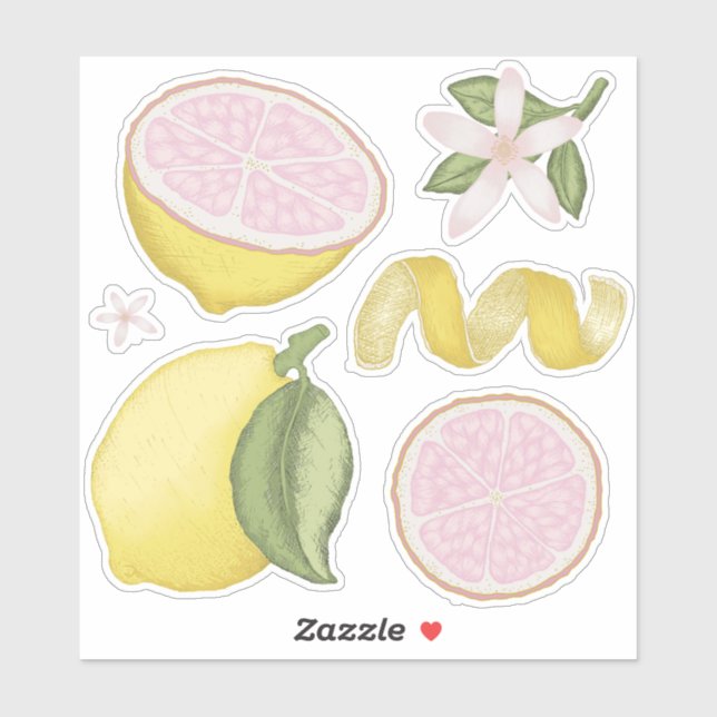 Autocollants de citronnade rose Citron Floral Agru (Feuille)