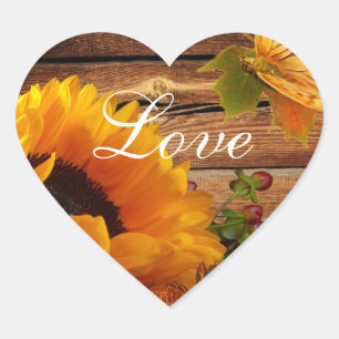 Autocollants de coeur d'amour, tournesol rustique