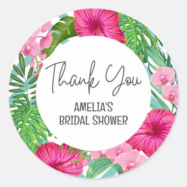 Autocollants de faveur de Baby Shower Floral Tropi (Devant)
