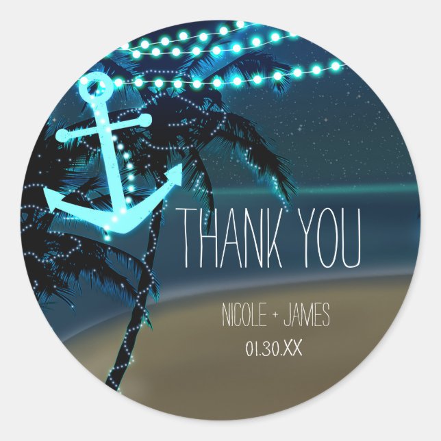 Autocollants de faveur de mariage d'ancre de plage (Devant)