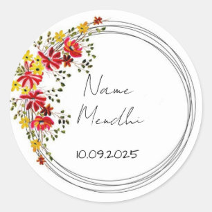 Autocollants de faveur de mendhi floral coloré