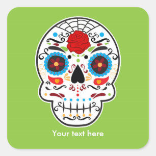 Autocollants de fête verte Skull Sugar Day of the 
