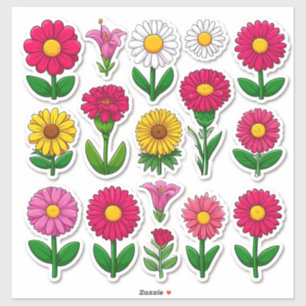 Autocollants de fleurs de dessin animé colorés