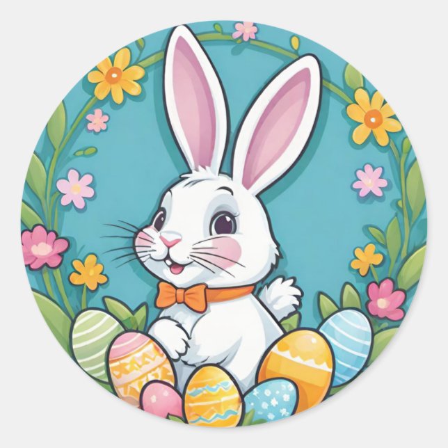 Autocollants de fleurs de lapin de Pâques colorés  (Devant)