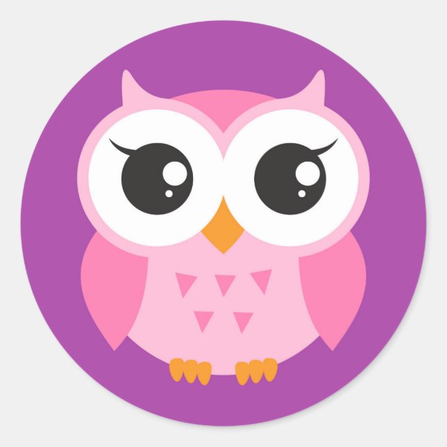 Autocollants de hibou - mignon, hibou rose sur arr (Devant)