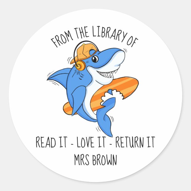 Autocollants de livre, Stickers de requin enseigna (Devant)