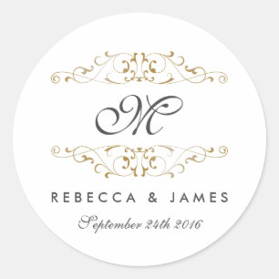 Autocollants de mariage à monogramme avec fioritur