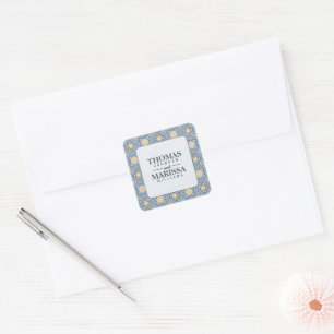Autocollants de mariage Art Déco bleu poussiéreux 