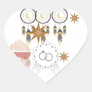 Autocollants de mariage coeur Dreamcatcher Bohème