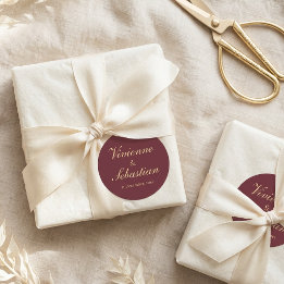 Autocollants de mariage élégants script Bourgogne 