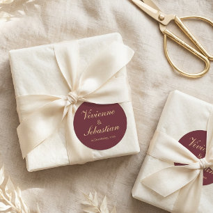 Autocollants de mariage élégants script Bourgogne 