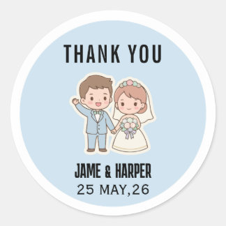 Autocollants de mariage mignons bleu dessin animé 