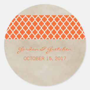 Autocollants de mariage Orange Rustique Quatrefoil