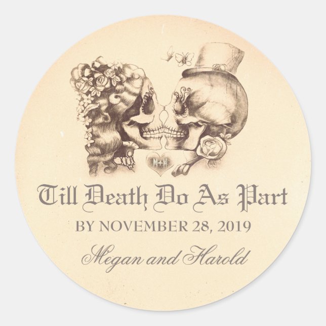 Autocollants de mariage pour couple de crânes (Devant)