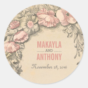 Autocollants de mariage vintage rose fleurs