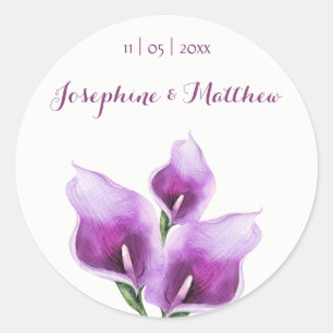 Autocollants de mariage violet Calla Lillies Aquar