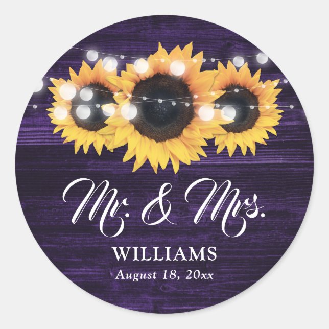 Autocollants de mariage violet M. et Mme Sunflower (Devant)