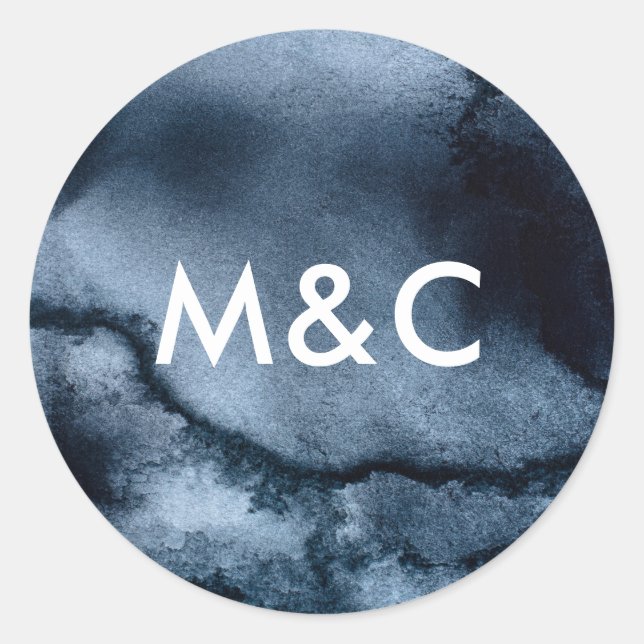 Autocollants de monogramme mariage noir encre (Devant)