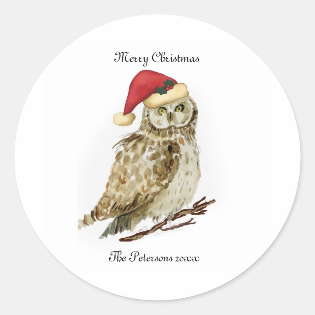 Autocollants de Noël de hibou personnalisés (Devant)
