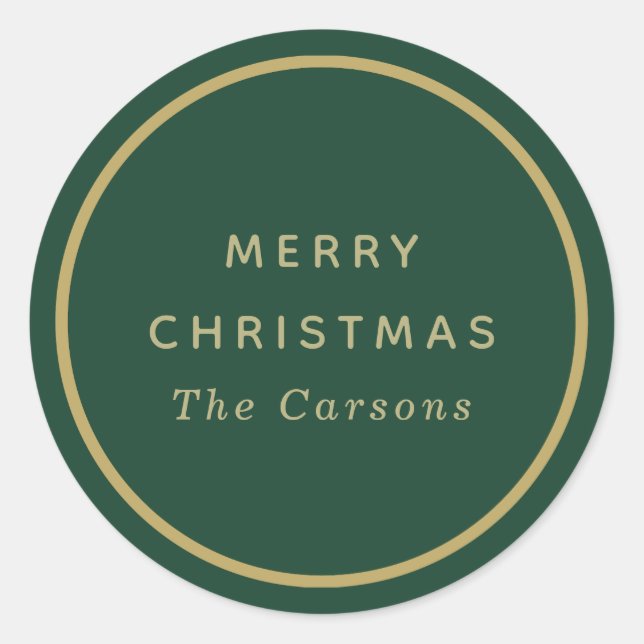 Autocollants de Noël ronds classiques verts et or (Devant)