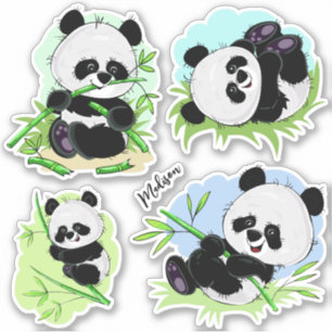 Autocollants de nom personnalisés de Cute Pandas