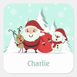 Autocollants de nom personnalisés père Noël, Reind