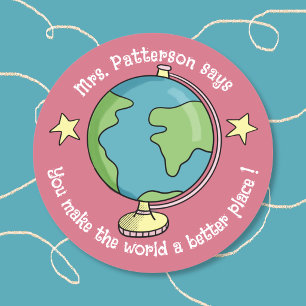 Autocollants de récompense Rose Doodle Globe