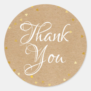 Autocollants de remerciement kraft rustique or cœu