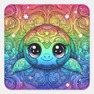 Autocollants de tortue arc-en-ciel heureux