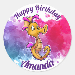 Autocollants d'hippocampe de joyeux anniversaire