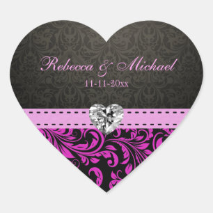 Autocollants élégants Pink Purple Damask Bride & G