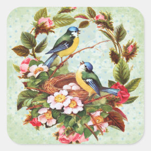 Autocollants floraux d'oiseau bleu vintage