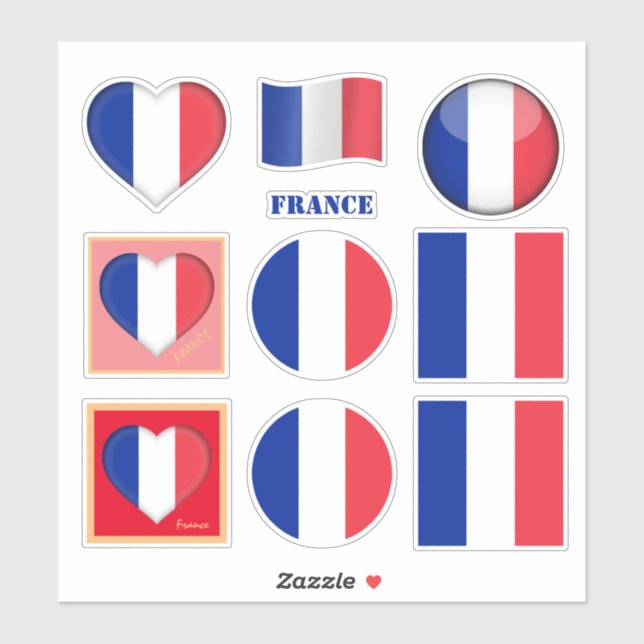 Autocollants France & Drapeau Français, Coeur /spo (Feuille)