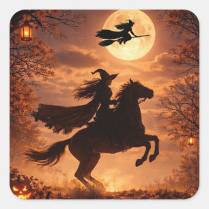 Autocollants Halloween Sorcière avec Cheval