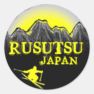 Autocollants jaunes de skieur de Rusutsu Japon