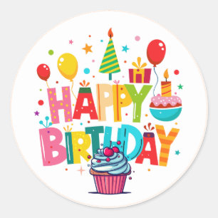 Autocollants Joyeux Anniversaire, Forme Ronde