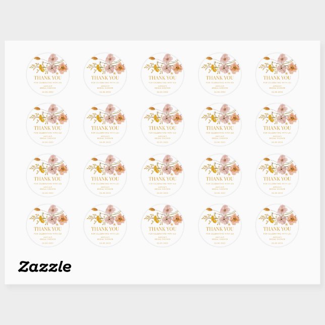 Autocollants Merci Fleur Sauvage Fantaisiste (Feuille)