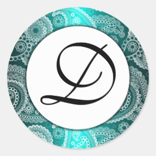 Autocollants Monogrammes en dentelle blanche Aqua