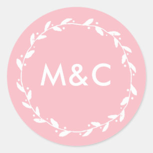 Autocollants monogrammes mariage rose