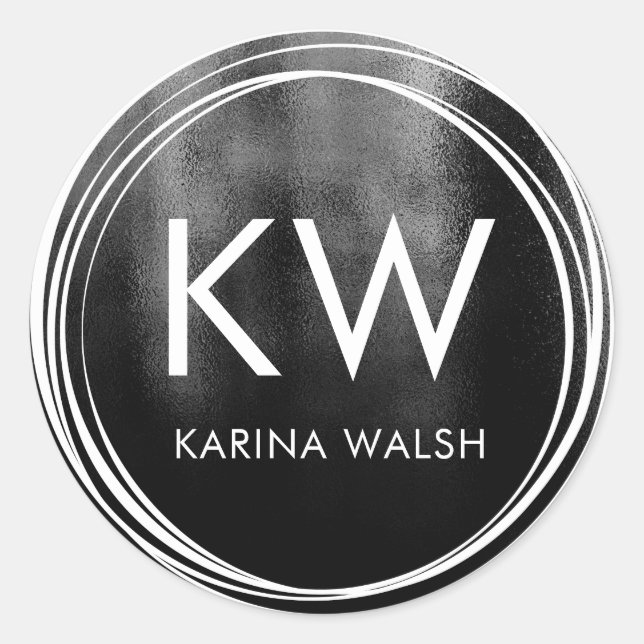 Autocollants monogrammes personnalisés noirs (Devant)