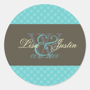 Autocollants monogrammes Pois Aqua Blue