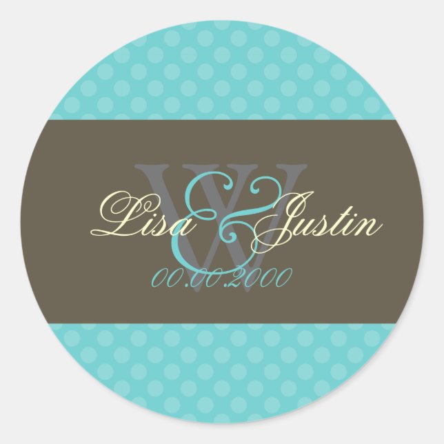 Autocollants monogrammes Pois Aqua Blue (Devant)