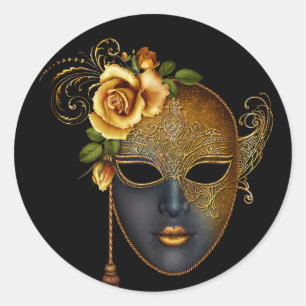 Autocollants noirs de partie de mascarade d'or