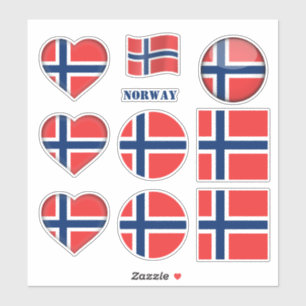 Autocollants norvégiens et drapeau norvégien, coeu